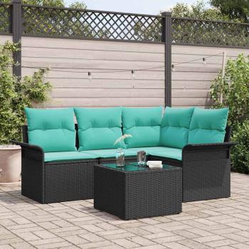 ARDEBO.de - Gartensofa-set mit Kissen 5 pcs Schwarz Poly-Rattan