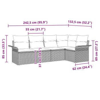 Gartensofa-set mit Kissen 5 pcs Schwarz Poly-Rattan