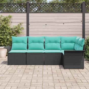 Gartensofa-set mit Kissen 5 pcs Schwarz Poly-Rattan