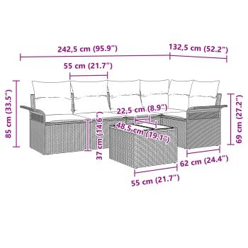 Gartensofa-set mit Kissen 6 pcs Schwarz Poly-Rattan