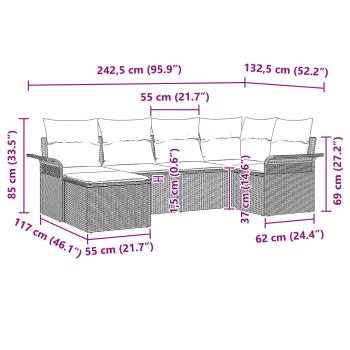 Gartensofa-set mit Kissen 6 pcs Schwarz Poly-Rattan