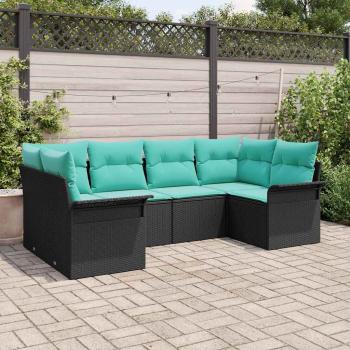 ARDEBO.de - Garten-Sofa-Set mit Kissen 6 pcs Schwarz Poly Rattan