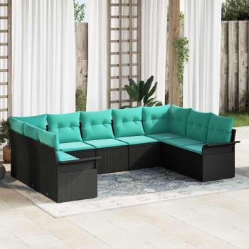 ARDEBO.de - Gartensofa-set mit Kissen 9 pcs Schwarz Poly-Rattan