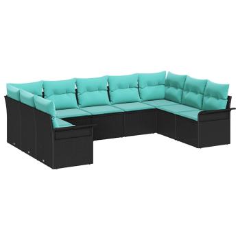 Gartensofa-set mit Kissen 9 pcs Schwarz Poly-Rattan