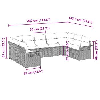 Gartensofa-set mit Kissen 9 pcs Schwarz Poly-Rattan