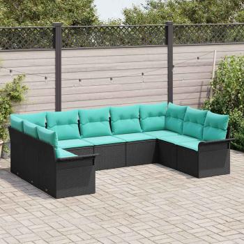 Gartensofa-set mit Kissen 9 pcs Schwarz Poly-Rattan