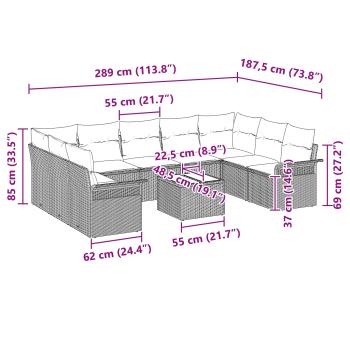 Gartensofa-set mit Kissen 10 pcs Schwarz Poly-Rattan