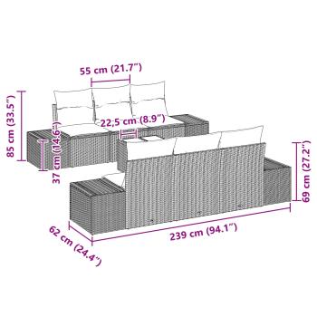 Sofa Set mit Kissen 7 pcs Braun Poly Rattan