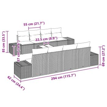 Sofa Set mit Kissen 9 pcs Braun Poly Rattan