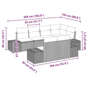 Gartensofa-set mit Kissen 7 pcs Braun Poly-Rattan