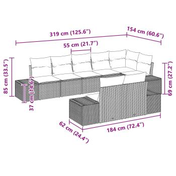Gartensofa-set mit Kissen 8 pcs Braun Poly-Rattan