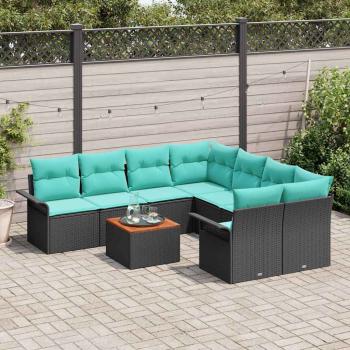 Gartensofa-set mit Kissen 9 pcs Schwarz Poly-Rattan