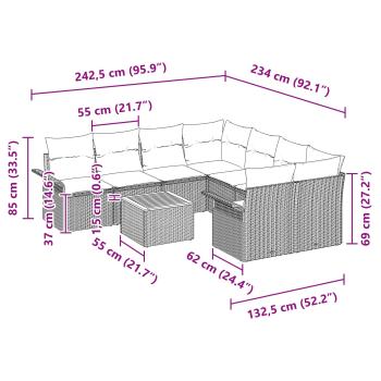 Gartensofa-set mit Kissen 9 pcs Schwarz Poly-Rattan