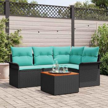 ARDEBO.de - Gartensofa-set mit Kissen 5 pcs Schwarz Poly-Rattan