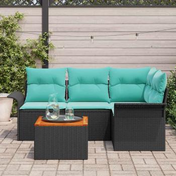 Gartensofa-set mit Kissen 5 pcs Schwarz Poly-Rattan