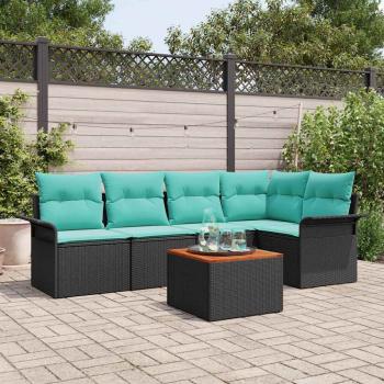 ARDEBO.de - Gartensofa-set mit Kissen 6 pcs Schwarz Poly-Rattan