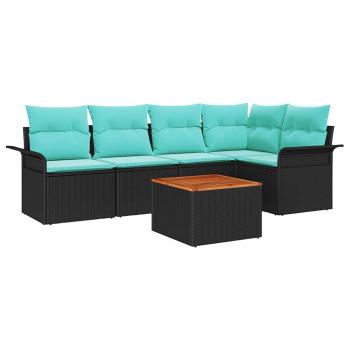 Gartensofa-set mit Kissen 6 pcs Schwarz Poly-Rattan