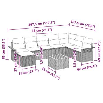 Gartensofa-set mit Kissen 9 pcs Schwarz Poly-Rattan