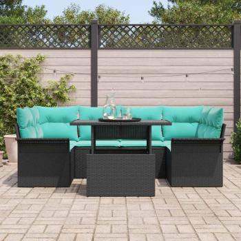 Garten-Sofa-Set mit Kissen 7 pcs Schwarz Poly Rattan