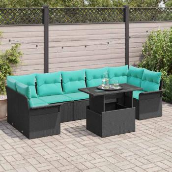 ARDEBO.de - Garten-Sofa-Set mit Kissen 8 pcs Schwarz Poly Rattan