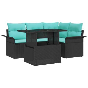 Gartensofa-set mit Kissen 5 pcs Schwarz Poly-Rattan