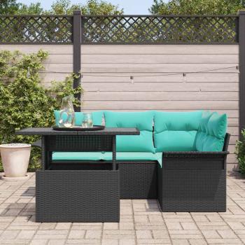 Gartensofa-set mit Kissen 5 pcs Schwarz Poly-Rattan