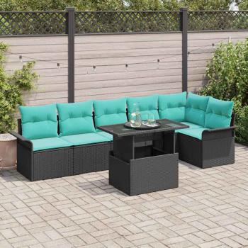 ARDEBO.de - Gartensofa-set mit Kissen 7 pcs Schwarz Poly-Rattan