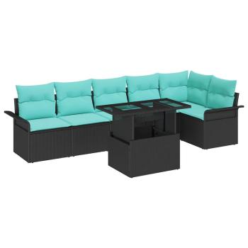 Gartensofa-set mit Kissen 7 pcs Schwarz Poly-Rattan