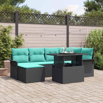 ARDEBO.de - Gartensofa-set mit Kissen 7 pcs Schwarz Poly-Rattan