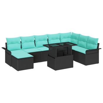 Gartensofa-set mit Kissen 9 pcs Schwarz Poly-Rattan