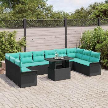 Sofa Set mit Kissen 11 pcs Schwarz Poly-Rattan