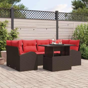 ARDEBO.de - Gartensofa-set mit Kissen 7 pcs Braun Poly-Rattan