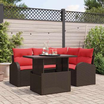 ARDEBO.de - Gartensofa-set mit Speicher 5 pcs Braun und Rot Poly-Rattan