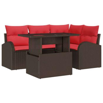 Gartensofa-set mit Speicher 5 pcs Braun und Rot Poly-Rattan