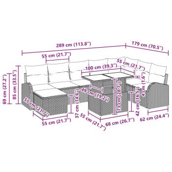 Gartensofa-set mit Speicher 9 pcs Braun und Rot Poly-Rattan