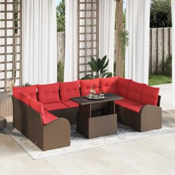 ARDEBO.de - Gartensofa-set mit Speicher mit Kissen 10 pcs Braun Poly-Rattan