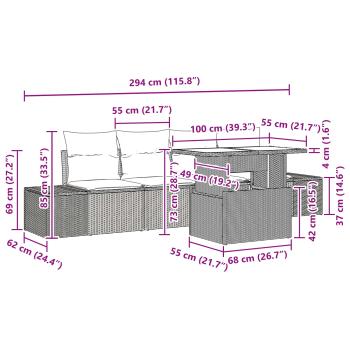 Sofa Set 5 stk. 4-Sitzanzahl Braun und Rot Poly-Rattan