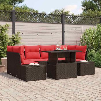 ARDEBO.de - Sofa Set mit Kissen 7 pcs Braun und Rot Poly-Rattan