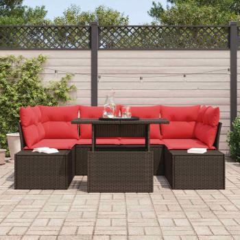 Sofa Set mit Kissen 7 pcs Braun und Rot Poly-Rattan