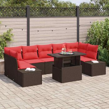 ARDEBO.de - Gartensofa-set mit Kissen 8 pcs Braun und Rot Poly-Rattan