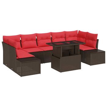 Gartensofa-set mit Kissen 8 pcs Braun und Rot Poly-Rattan