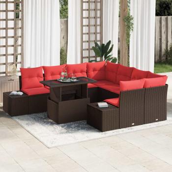 ARDEBO.de - Gartensofa-set mit Kissen 9 pcs Braun und Rot Poly-Rattan