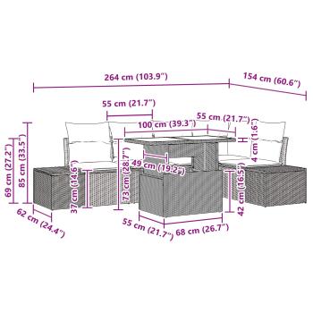 Garten-Sofa-Set mit Kissen mit Speicher 6 pcs Braun und Rot