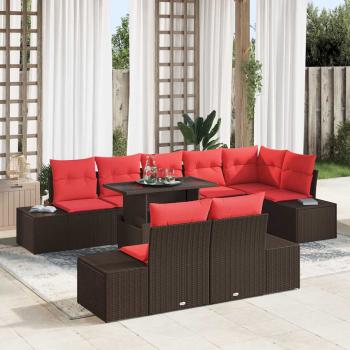 ARDEBO.de - Gartensofa-set mit Kissen 9 pcs Braun und Rot Poly-Rattan