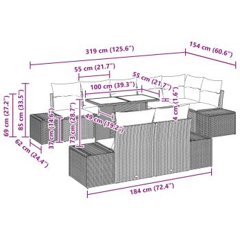Gartensofa-set mit Kissen 9 pcs Braun und Rot Poly-Rattan