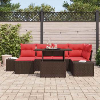 Gartensofa-set 7 Stk. Braun und Rot Poly-Rattan