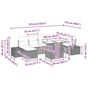 Gartensofa-set 8 Stk. Braun und Rot Poly-Rattan