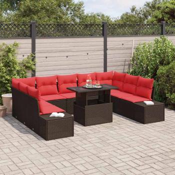 Gartensofa-set 10 stk. Braun und Rot Poly-Rattan