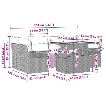 Garten-Sofa-Set mit Kissen 7 pcs Schwarz und blau