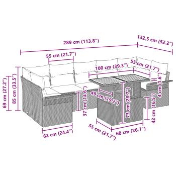 Gartensofa-set mit Kissen 8 pcs Schwarz und Blau Poly-Rattan